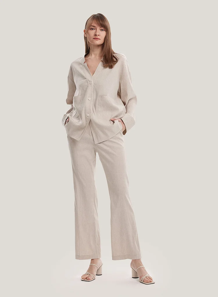 Patch Pocket Buttoned Linen Blouse