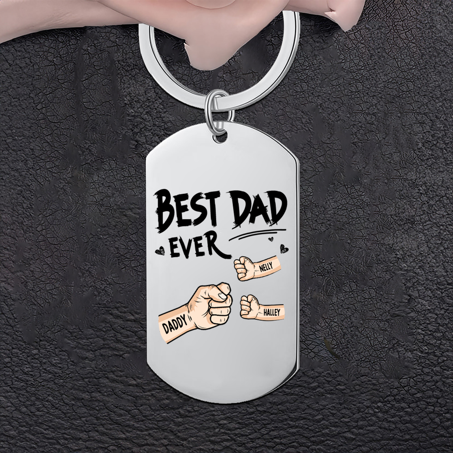 Personalised 3 Names Keychain Custom Fist Bump Keychain Father's Day Gift - Best Dad Ever-Jessemade AU