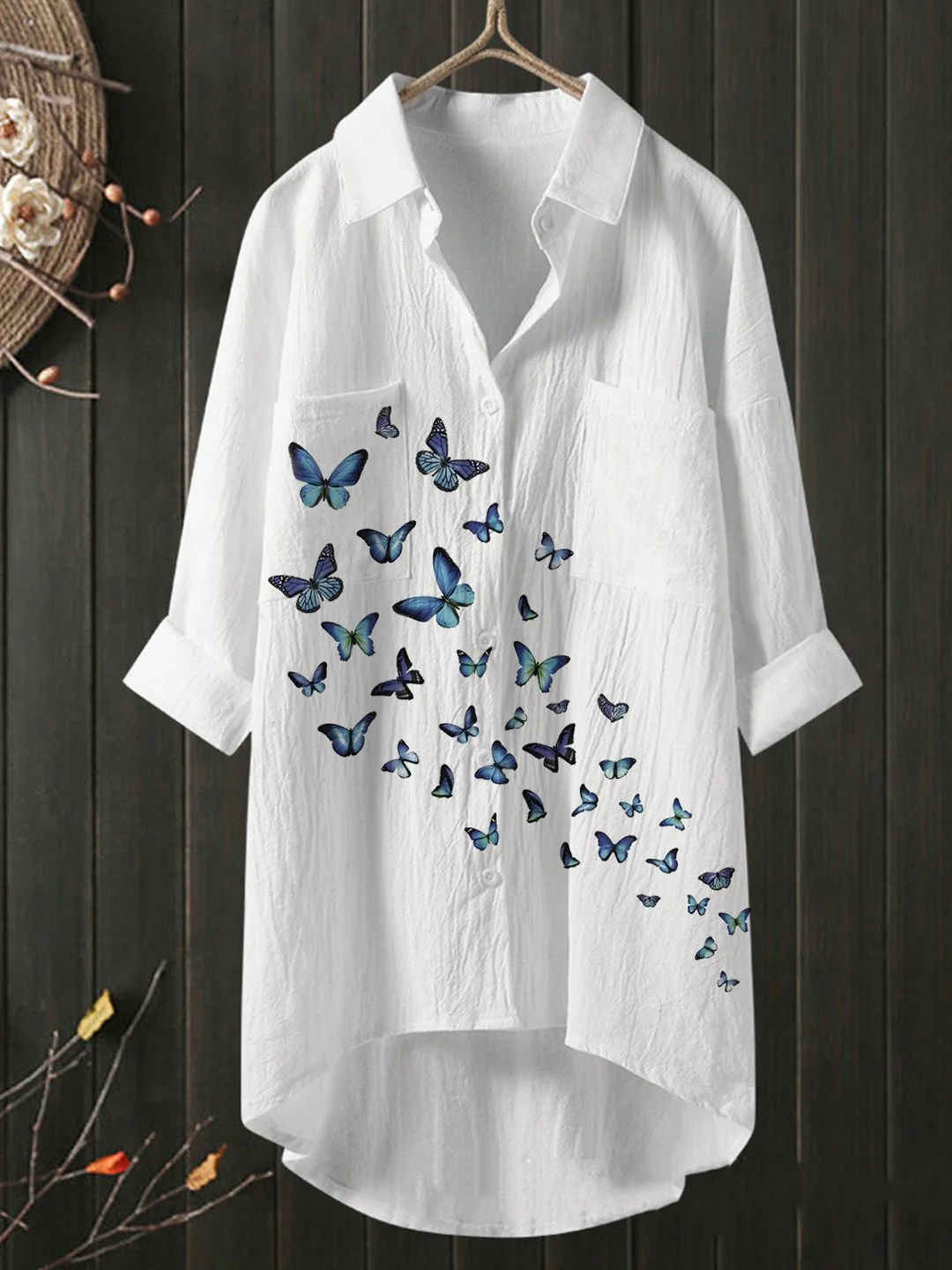 Ladies Butterfly Print Casual Temperament Shirt And Top