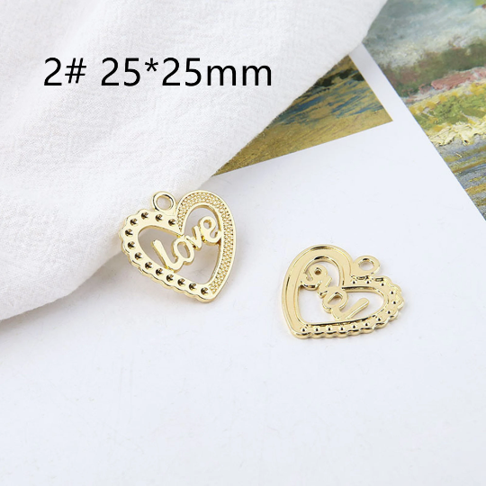 10pcs Hollow Geometric Metal Charms Pendants Triangle/Tree Heart/Star/Sun/Letter Heart Charms For DIY Handmade Earring Jewelry Accessories