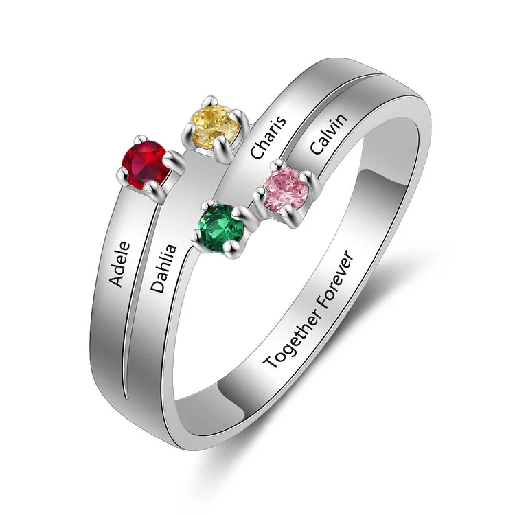 Birthstone Mother Ring Engraved with 4 Stones 4 Names Famliy Rings Personalised Rings Gift Idea For Mom