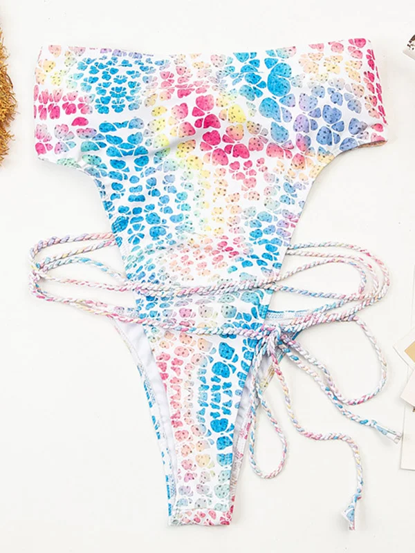 Monokini Floral Bandeau Bandage One-Piece Swimwear