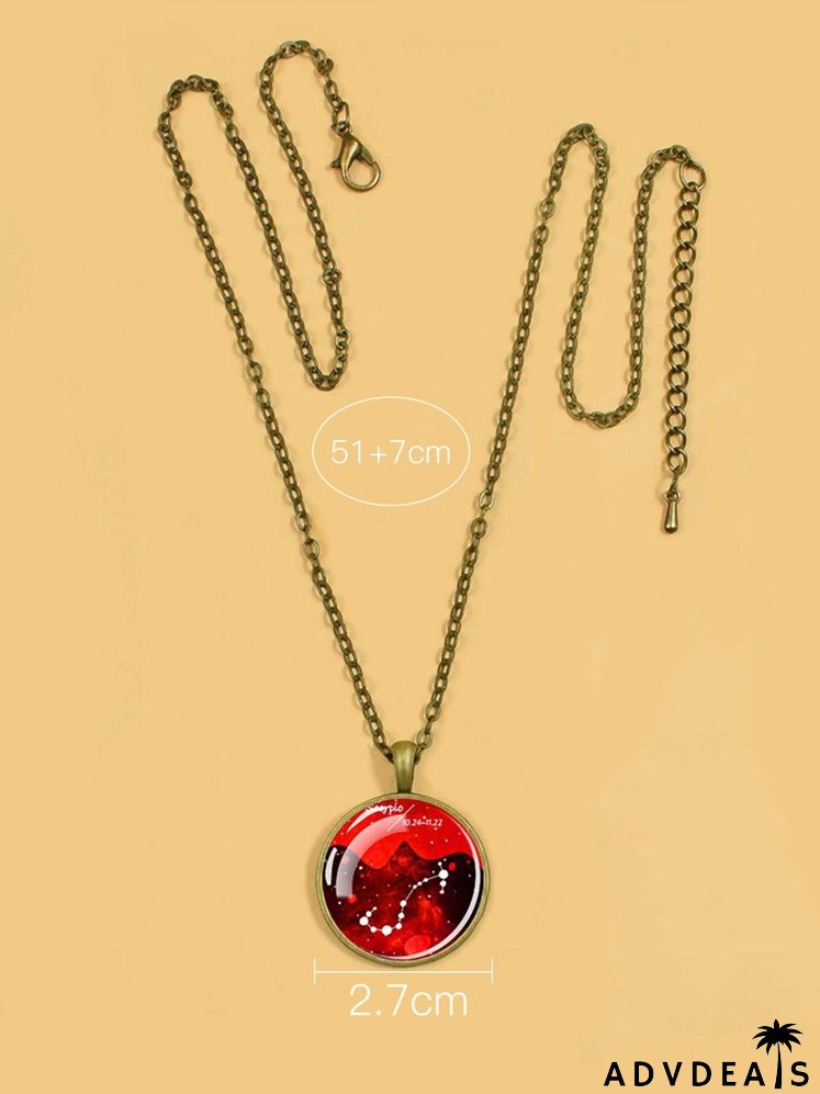Constellation Sign Print Round Pendant Necklace