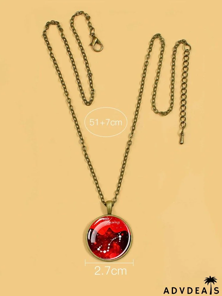 Constellation Sign Print Round Pendant Necklace