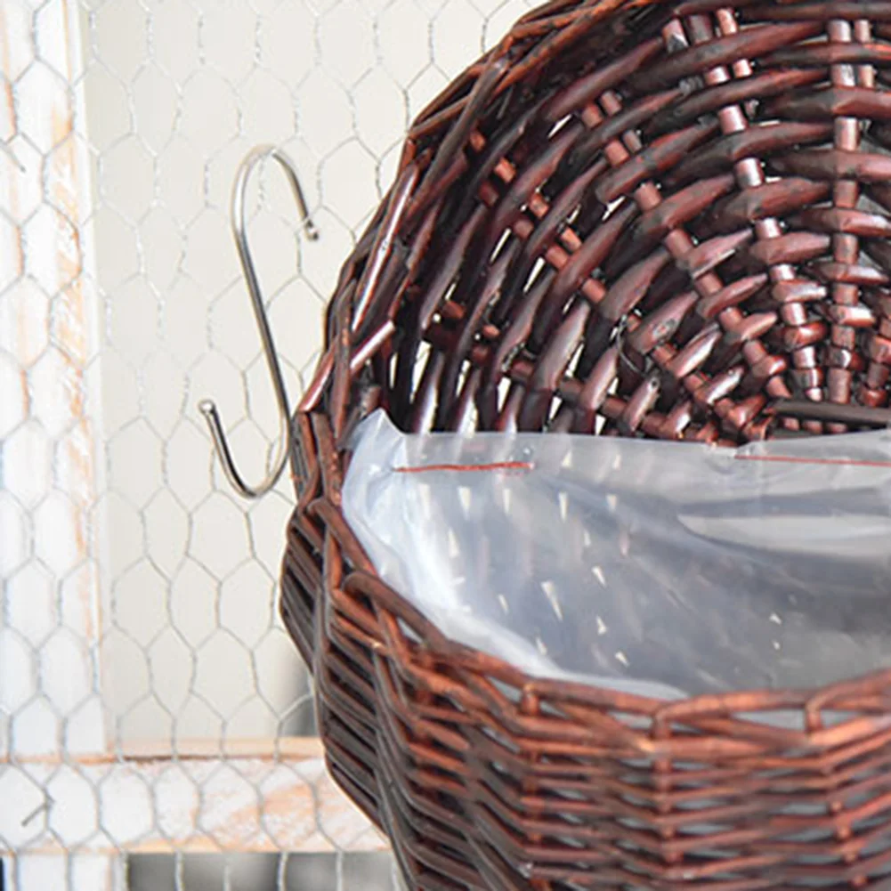 Wall Mount Wicker Flower Pot Hanging Woven Rattan Basket Decor (Dark Brown)