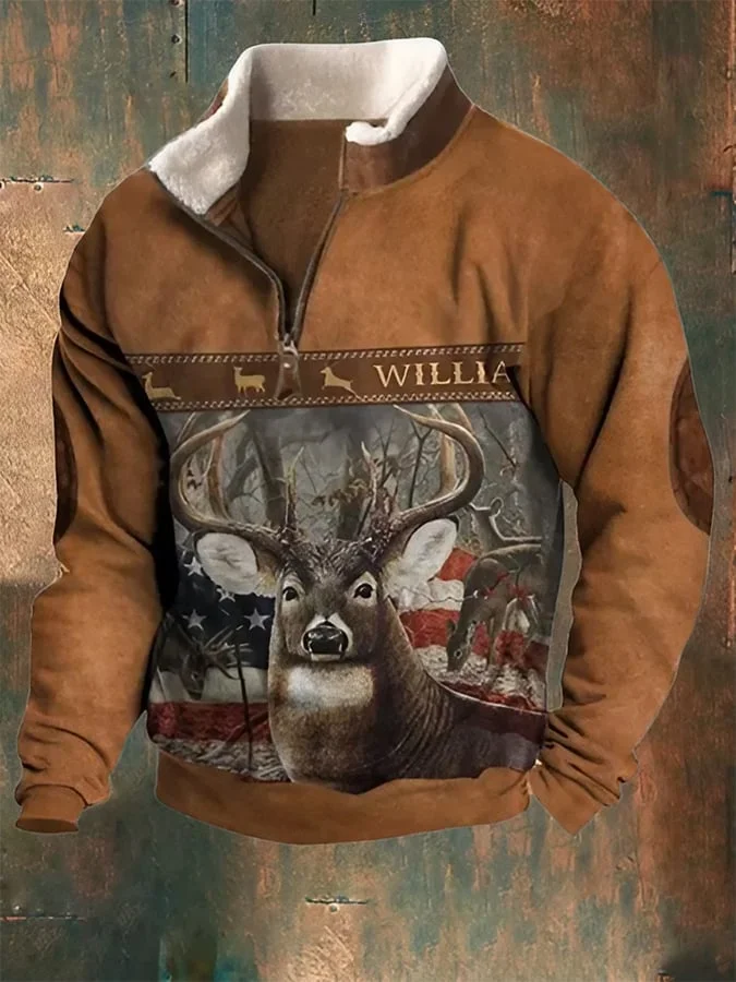 Men's Retro Western Style Fur Collar Zipper Sweatshirt