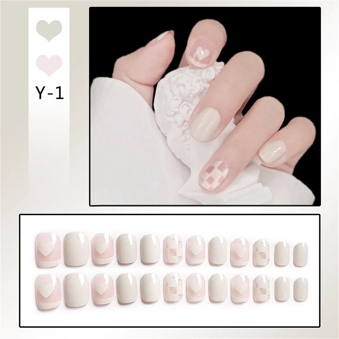 Coffin Square Checkerboard Press on Nails Short Fake Nails Black and White Acrylic Lattice Design Acrylic Nails Glue Decorations-Nail Inspo