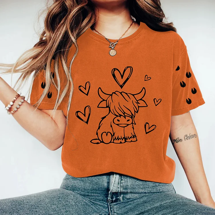 Women's Love Highland Cow Casual T-Shirt