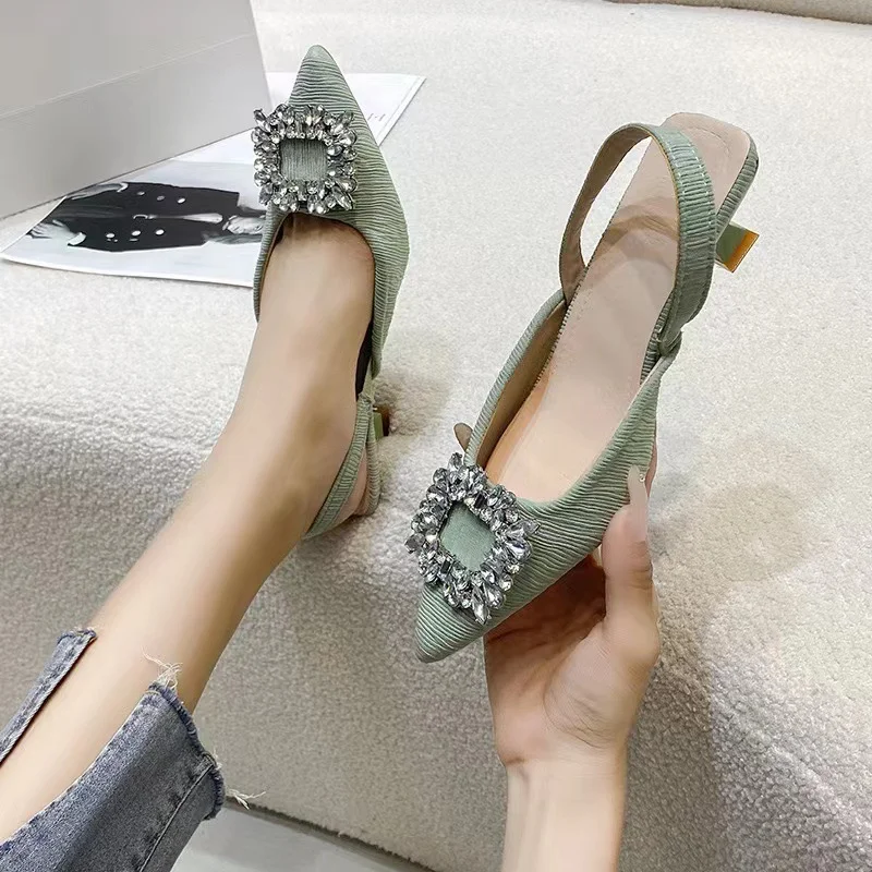 Breakj Breakj Sandals Women's 2025 New French Gentle Water Diamond Head After Tripling Coarse Heel High Heel High Heel Shoes