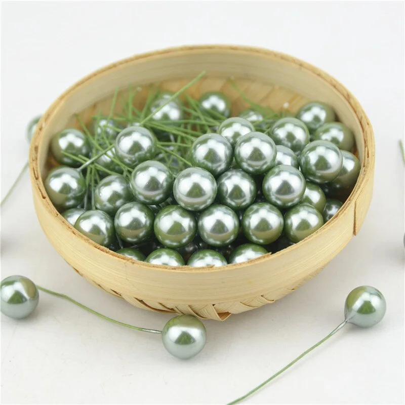 50pcs Mini Berries Plastic Fake Fruit Small Artificial Pearl Flower Stamens Cherry Wedding DIY Gift Box Decorated Xmas Wreaths