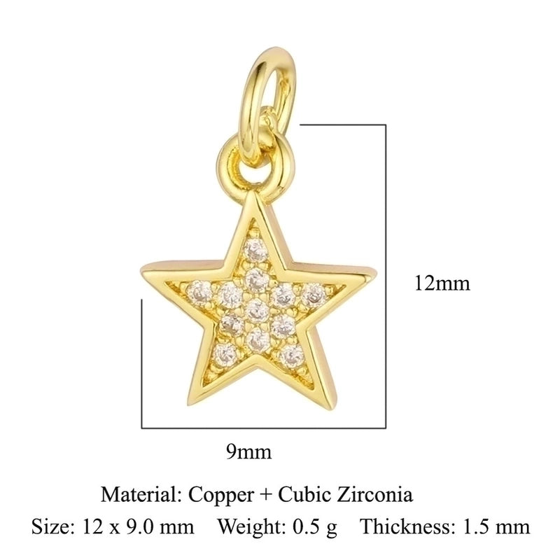 3 Pieces Sweet Pentagram Heart Shape Copper Plating Inlay Zircon 18k Gold Plated Charms Jewelry Accessories