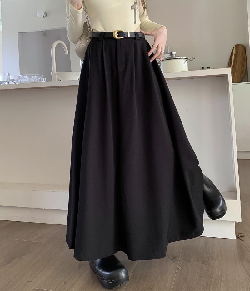 Women With Belt Fashion High Waist Pleated A-line Grey Suit Skirt Female Chic