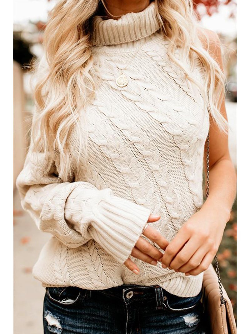 Fashion Sexy Strapless Single Sleeve Tall Neck Twist Sweater