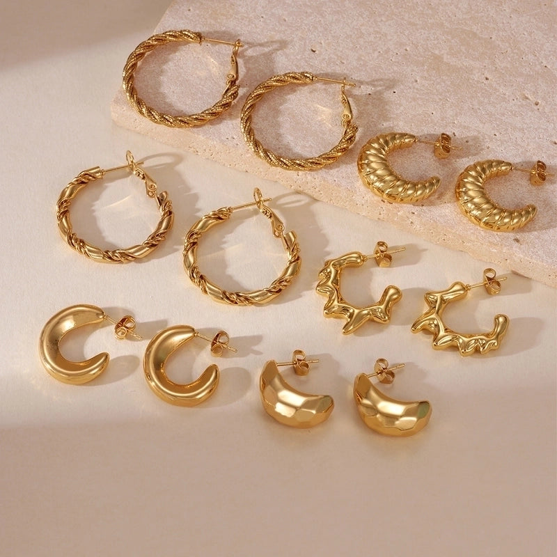 Minimalist Classic Style C Shape Irregular Round 304 Stainless Steel 18K Gold Plated Earrings Ear Studs