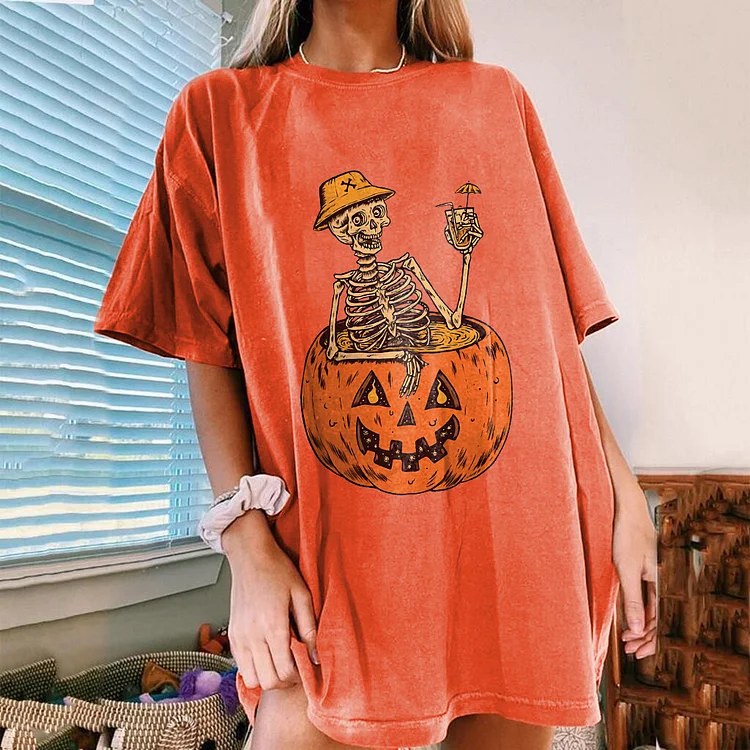 Casual Halloween Skeleton Printed T-shirt