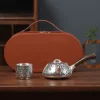 Multifunctional Ceramic Teapot Sterling Silver Side Handle Teapot Fairness Cup Kung Fu Tea Set Silver Plated Health Anti-Scalding Teapot Portable Travel Tea Set