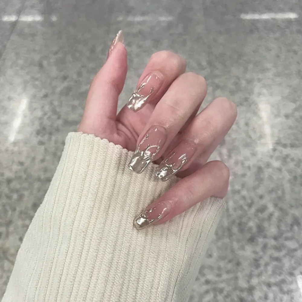 Ballerina Coffin False Nails Chrome Lavender Purple Press On Fingernails Fake Nails Extra Long Ladies Designed Tips for Finger-Nail Inspo