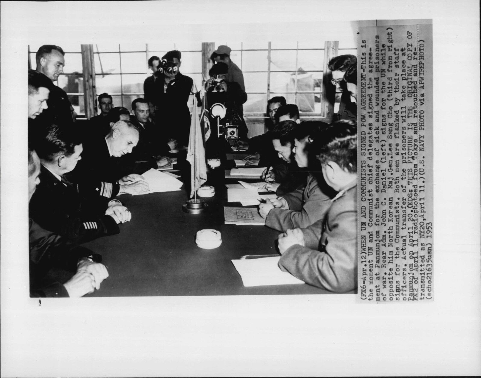 Prisoner of War Exchange Agreement Signing at Panmunjom Korea War Press Photo Poster painting