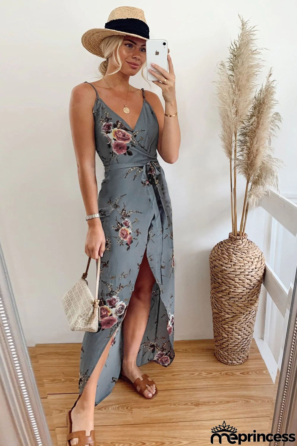 Floral Wrap Maxi Dress With Slit