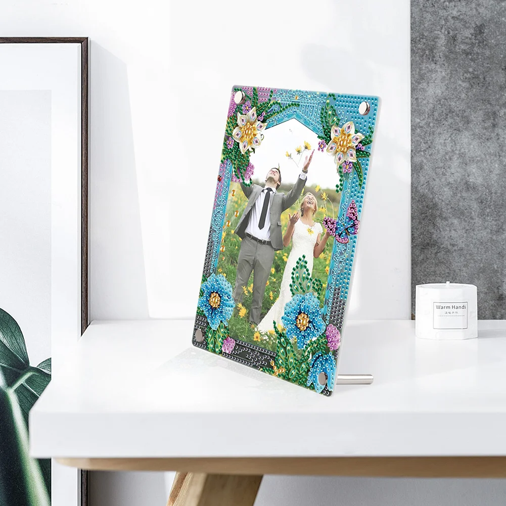 5D DIY Flower Blue Floral Special Shape Diamond Painting Photo Frame Home Decor