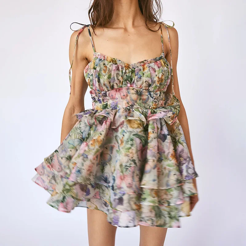 Brownm Fashion Sweet Breeze Ponopne Dress 2025 Spring Flower T-Shirt With Thin Slings