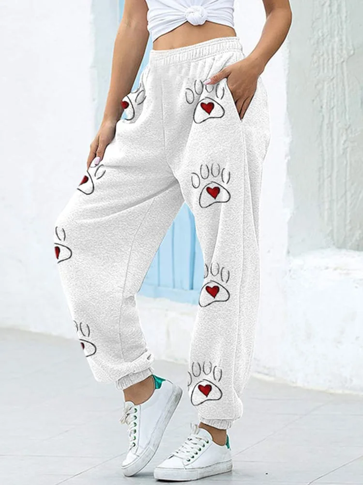 Women's Love Paw Print Fun Print Sweatpants