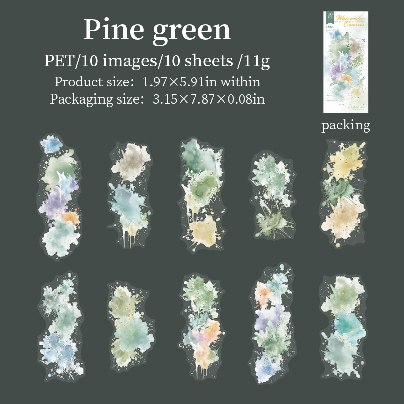 PET Sticker - Watercolor Canvas Series Vintage Colorful Smudge Landscape Strip 