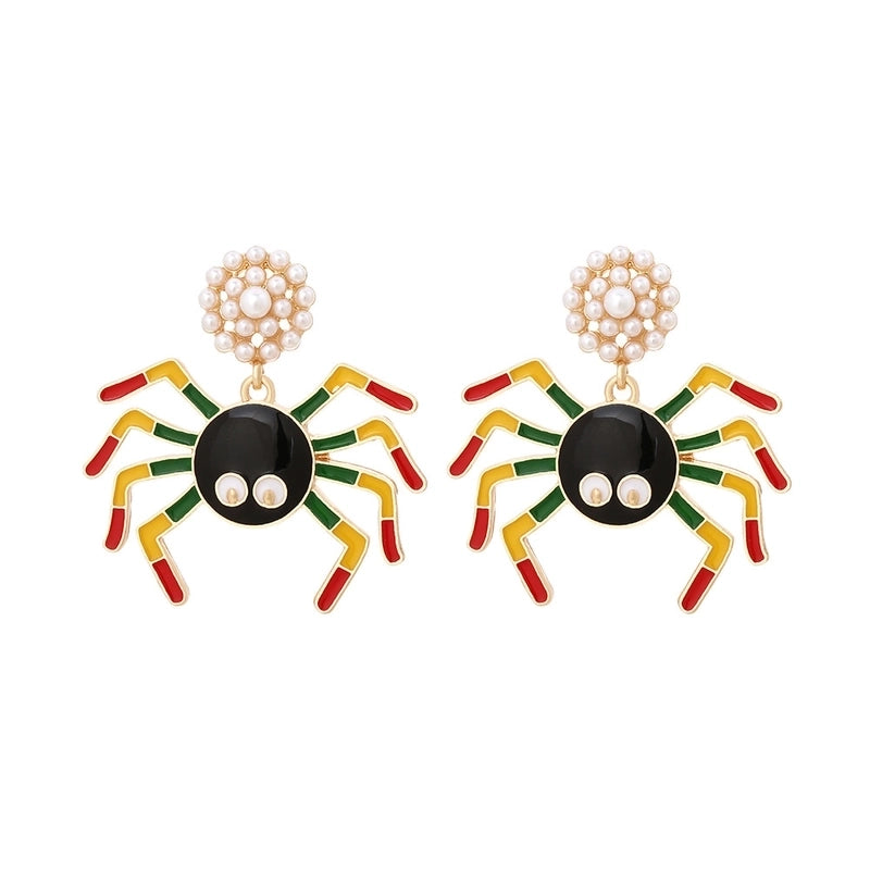 1 Pair Halloween Hip-Hop Funny Insect Spider Enamel Plating Inlay Alloy Artificial Pearls Drop Earrings