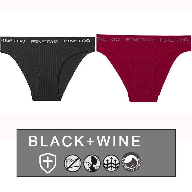 FINETOO 2PCS/Set Women's Seamless Panties Midi-Waist Femme Underpants Briefs Underwear Lingerie Letter Printed 9 Colors Pantys