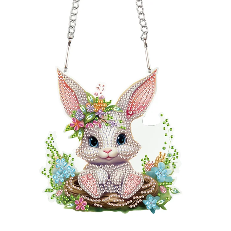 Special Shape Easter Bunny Wreath Diamond Painting Hanging Pendant for Party