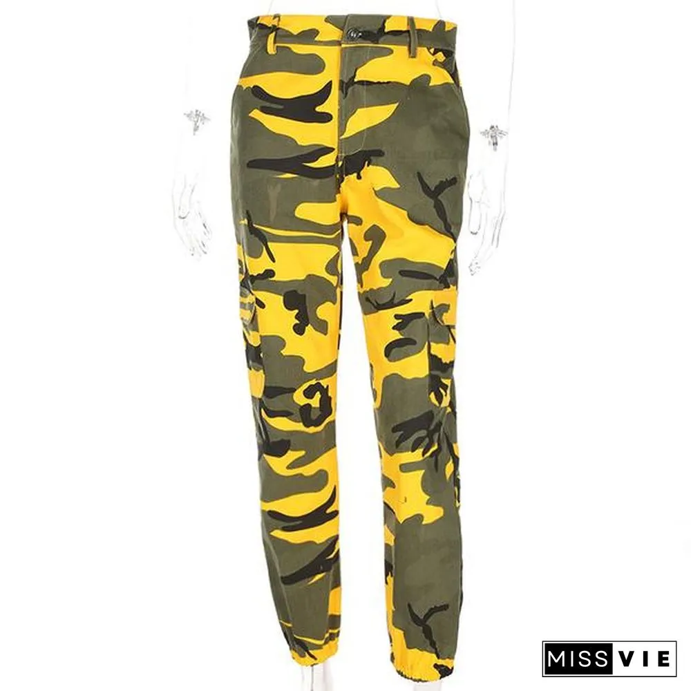 High Waisted Camouflage Cargo Trousers Camo Pants