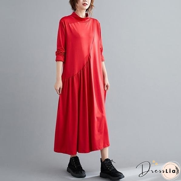 long sleeve plus size knitted vintage for women casual loose spring autumn dress