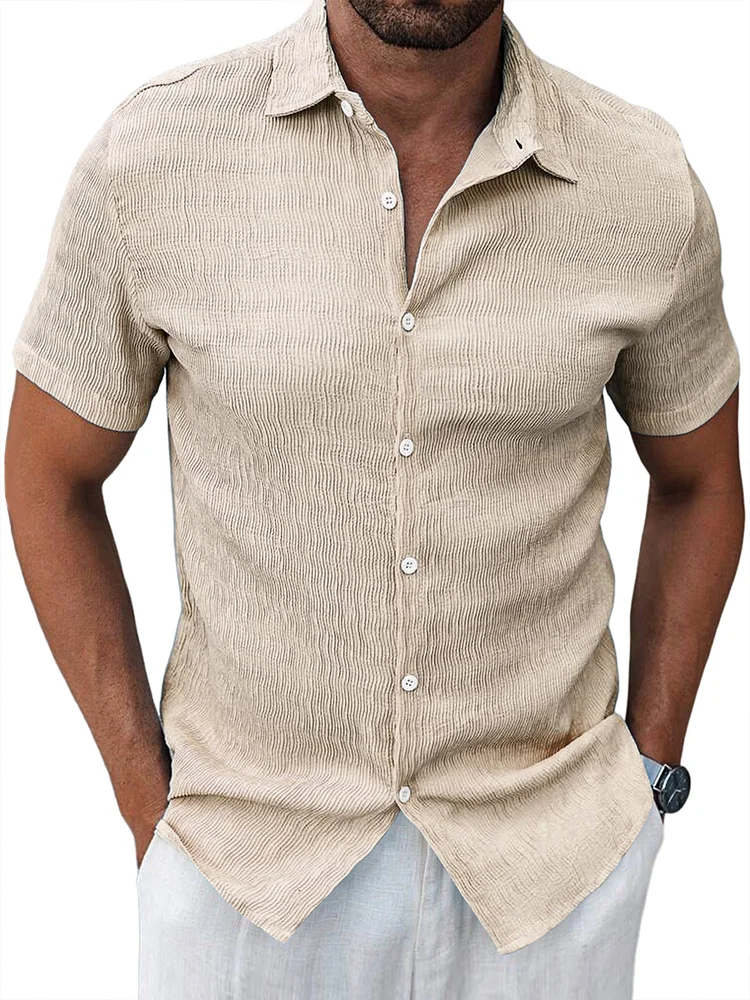 Men's Everyday Texture Casual Lapel Short-sleeved Shirt
