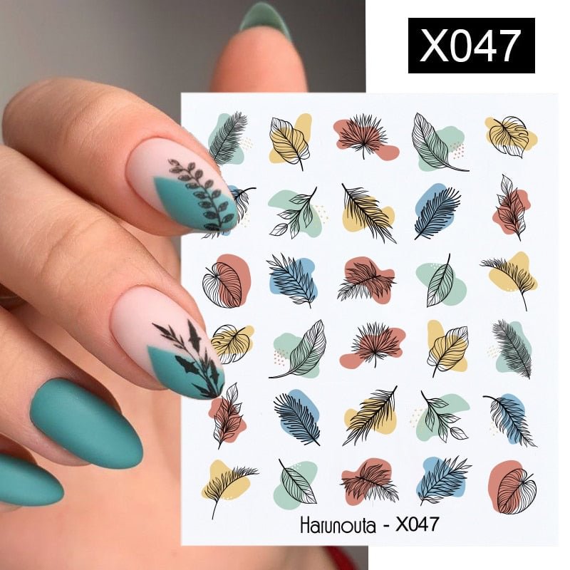 Harunouta Autumn Flowers Leaves Line Patter Nails Sticker Nail Art Decorations Decals Water Transfer Slider Foil Manicures Wraps