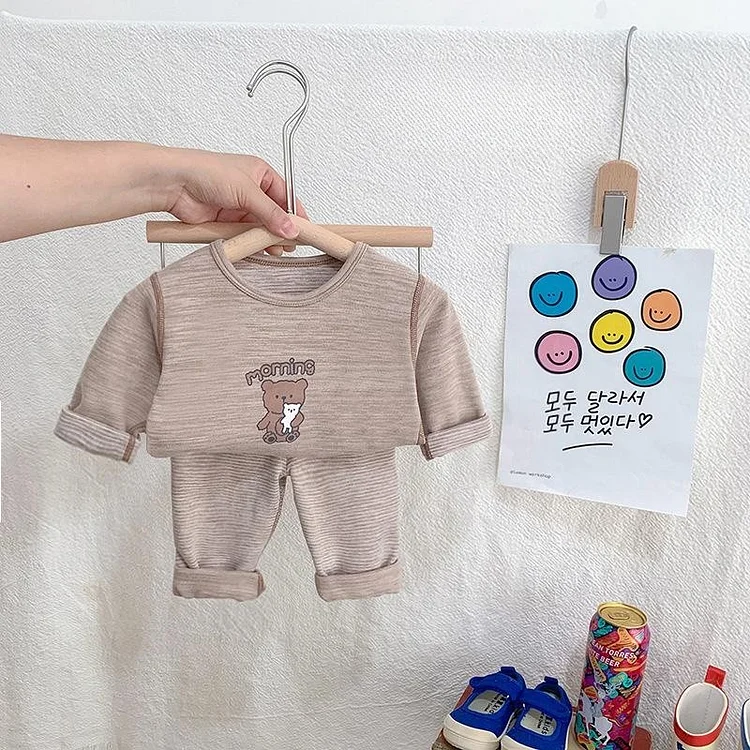 2pcs Baby Toddler Boy/Girl Bear Print T-shirt & Pants Set