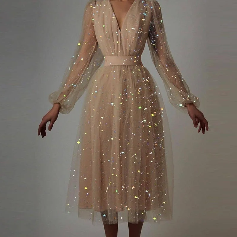 Sexy Women Lantern Sleeve V Neck Solid Maxi Dress Elegant Autumn Ladies Gauze Party Dress Fashion Femme Princess Dress Vestidos