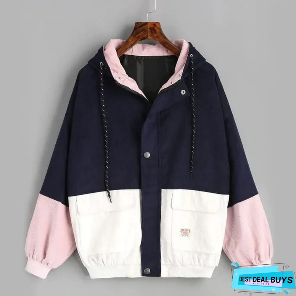Women matching jacket coat hooded corduroy baseball clothing casual jacket