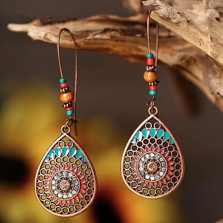 Bohemia Colorful Floral Copper Drop Earrings