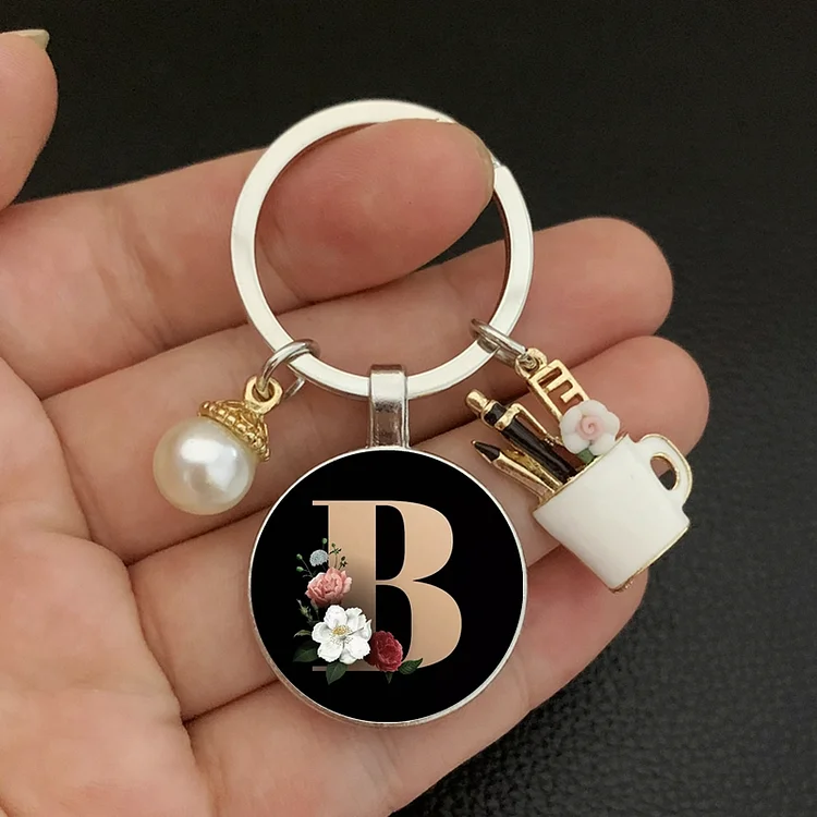 26 Initials charm enamel pen holder teacher's day gift keychain  A-Z letter pattern