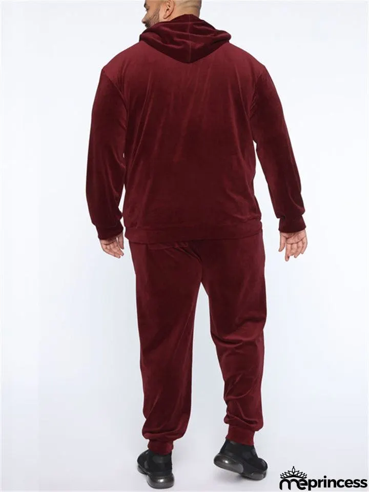 Sporty 2-Piece Pullover Hooded Oversized Sweatshirt Male Velvet Sets