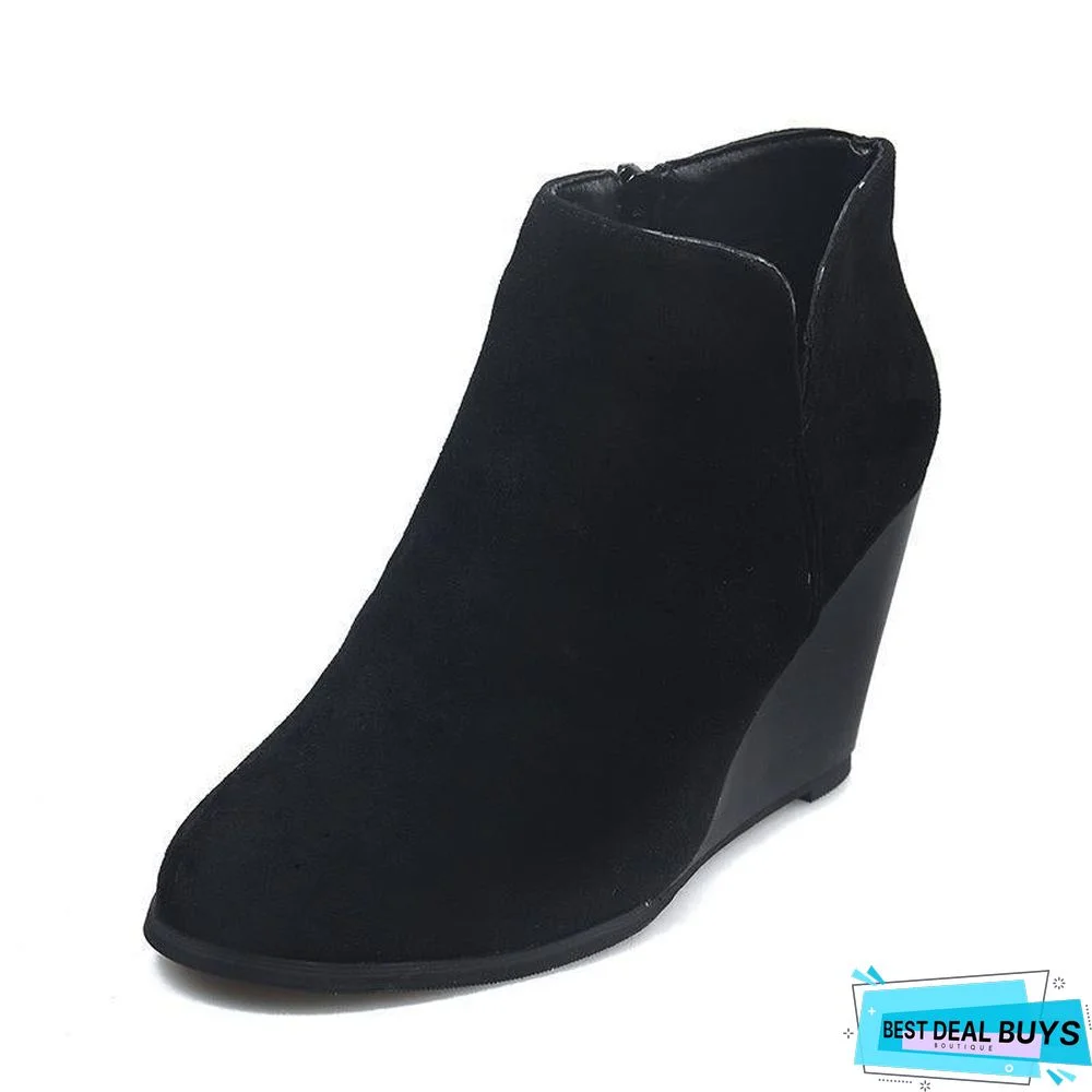 Wedge Fashion Side Zipper Ankle Boots