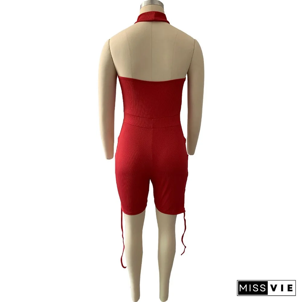 Hot Style Summer Women Solid Color Sleeveless Halter Hollow Out O-Neck Night Club Party Bandage Rompers