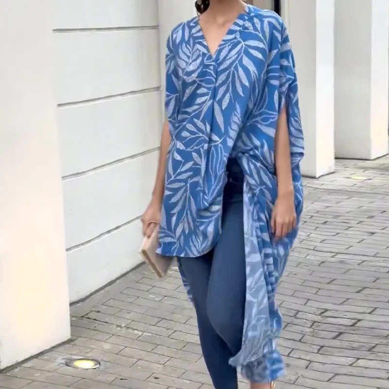 Ueong Ueong Summer New Fashion Print Niche Irregular Loose Chiffon Shirt Jacket