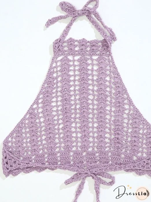 Tie Back Crochet Halter Cover Up Top