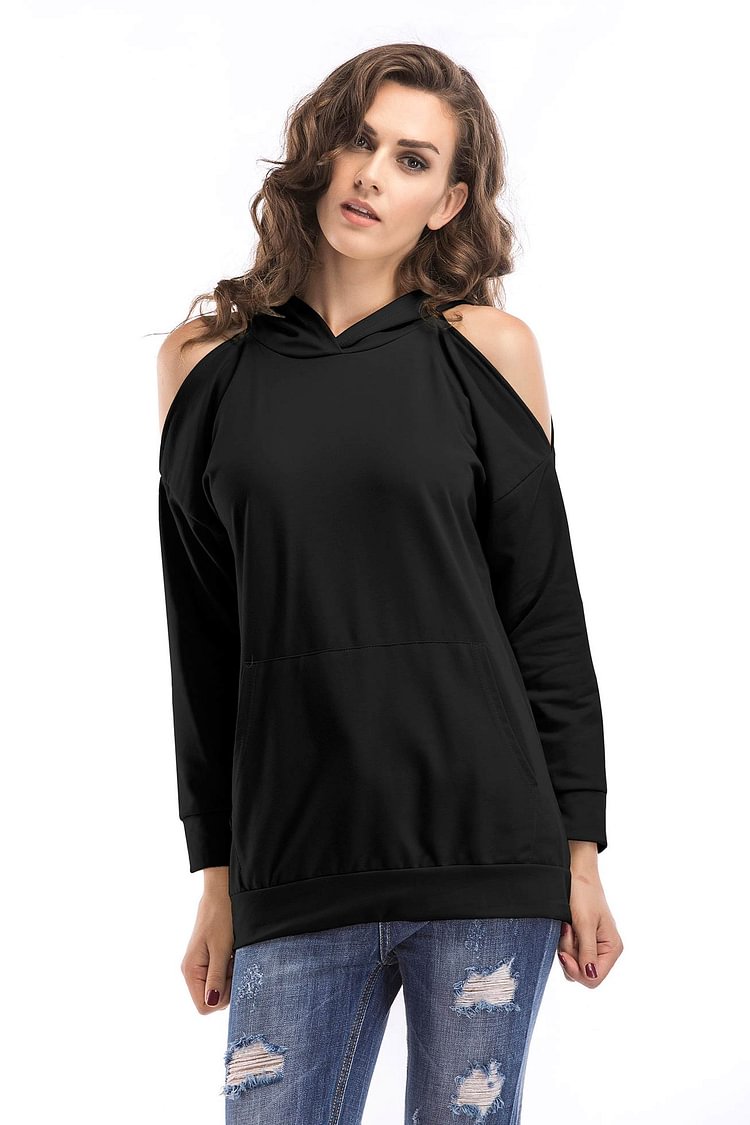 Solid Off-the-shoulder Pullover Sweatshirt - Chicaggo