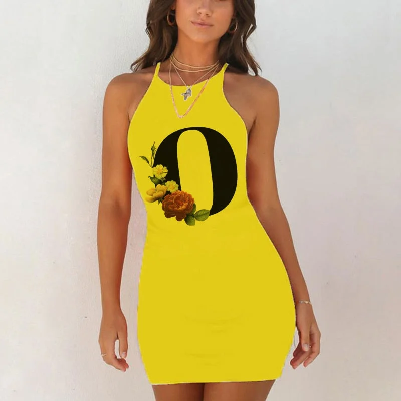 Spaghetti Camisole Mini Short Dress Women Plus Size Bodycon Dress Summer Sexy Sleeveless 26 Letter Print Party Club Dresses 2021