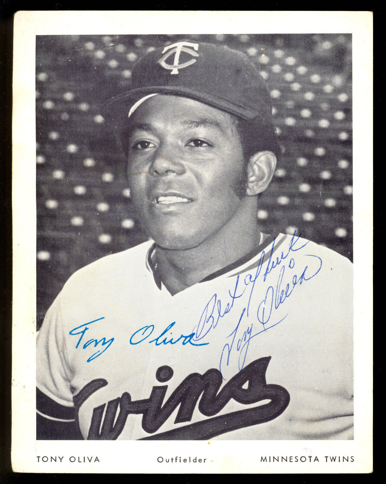 1960's Minnesota twins TEAM ISSUED CARD TONY OLIVA Autographed Signed on Photo Poster painting