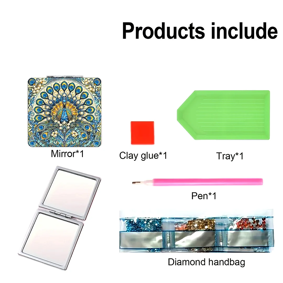 Blue Peacock DIY Special Shaped Diamond Painting Compact Mirror Kits Diamond Art Painting Pocket Mirror for Adults and Beginners