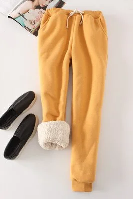 Winter Lambskin Thicker Elastic Waist Pants Loose Solid Color Cotton Harem Pants Women Casual Warm Trousers