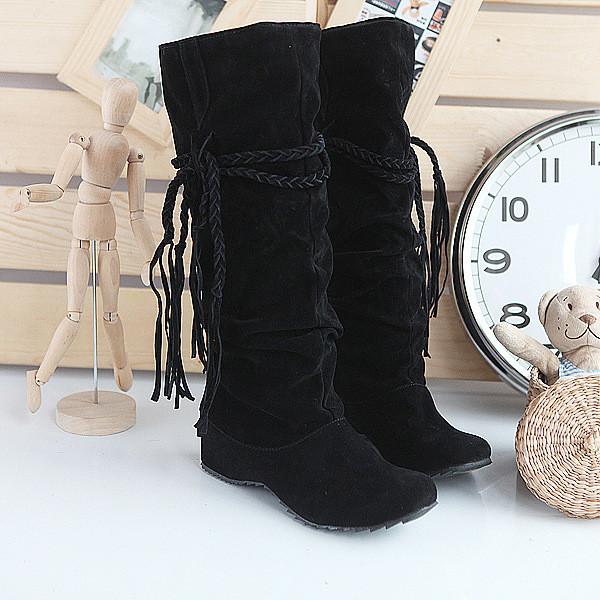 GOOSHOE Increased Weave Tassel Tall Canister Boots